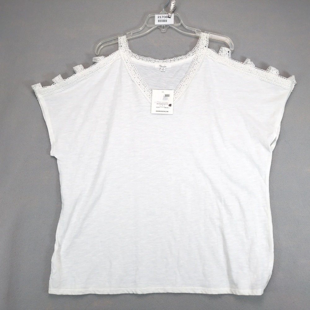 NWT 89th + Madison White Crochet Lace Tank Top Womens 1X Open Shoulder/Arm Boxy - Picture 1 of 8